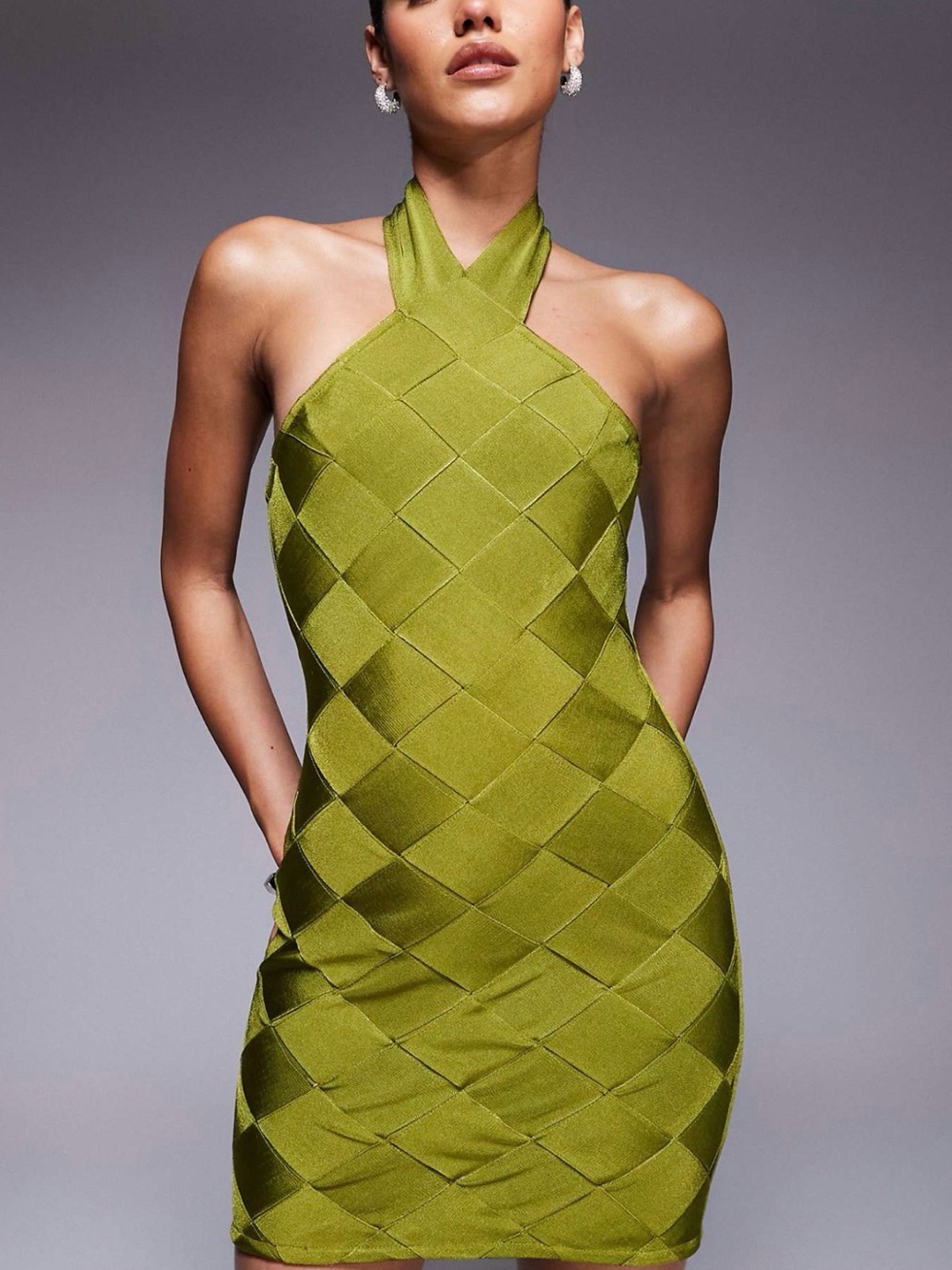 ASOS Olive Green Halter-Neck Woven Bodycon Mini Dress